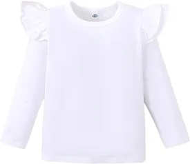 12M-7Y Toddler Baby Girls T Shirt Solid Color Blouse Ruffle Top Cotton Casual Tees Plain Shirt