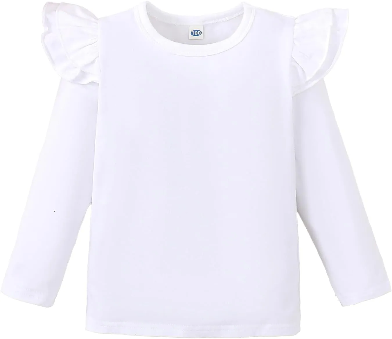 12M-7Y Toddler Baby Girls T Shirt Solid Color Blouse Ruffle Top Cotton Casual Tees Plain Shirt