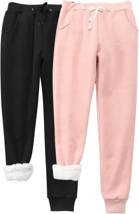 2 Pack: Fleece Sherpa Lined Sweatpants Women Winter Warm Athletic Hiking Running Thermal Joggers Lounge Track Pants