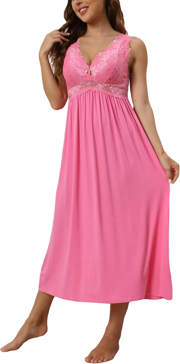 ALCEA ROSEA Womens Sexy Nightgowns Long Floral Lace silky Lingerie supportive Chemises Full slip for Women Elegant Sleepwear