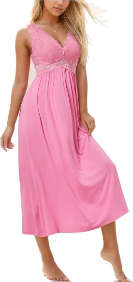ALCEA ROSEA Womens Sexy Nightgowns Long Floral Lace silky Lingerie supportive Chemises Full slip for Women Elegant Sleepwear