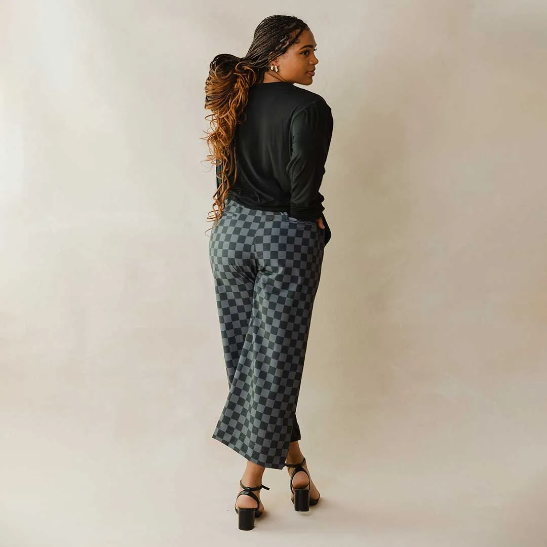 Audrey Wide Leg Pants, Slate Checkers