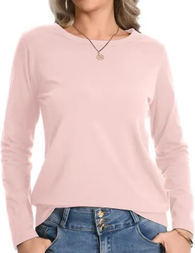Auriviz Womens Long Sleeve Shirts Crew Neck Basic Tee Fall Trendy Cotton Tops Loose Fitted T Shirts Blouses