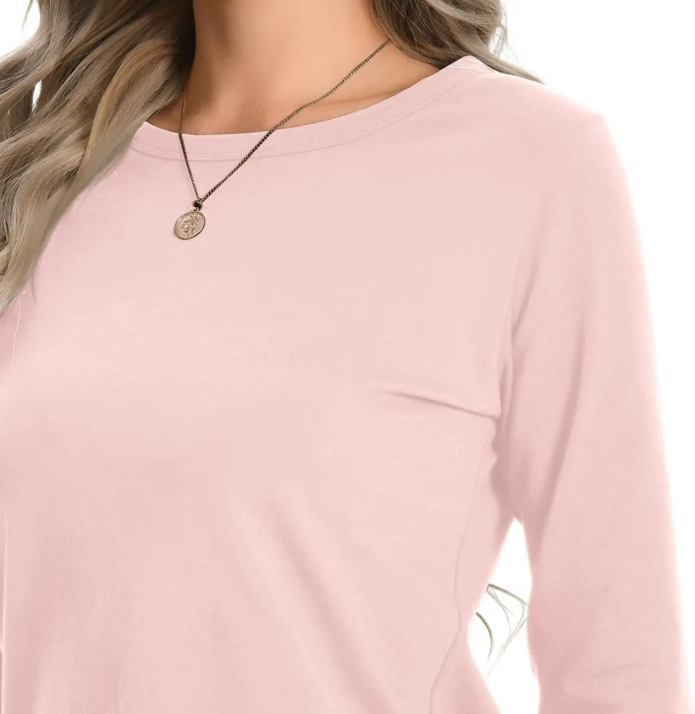 Auriviz Womens Long Sleeve Shirts Crew Neck Basic Tee Fall Trendy Cotton Tops Loose Fitted T Shirts Blouses