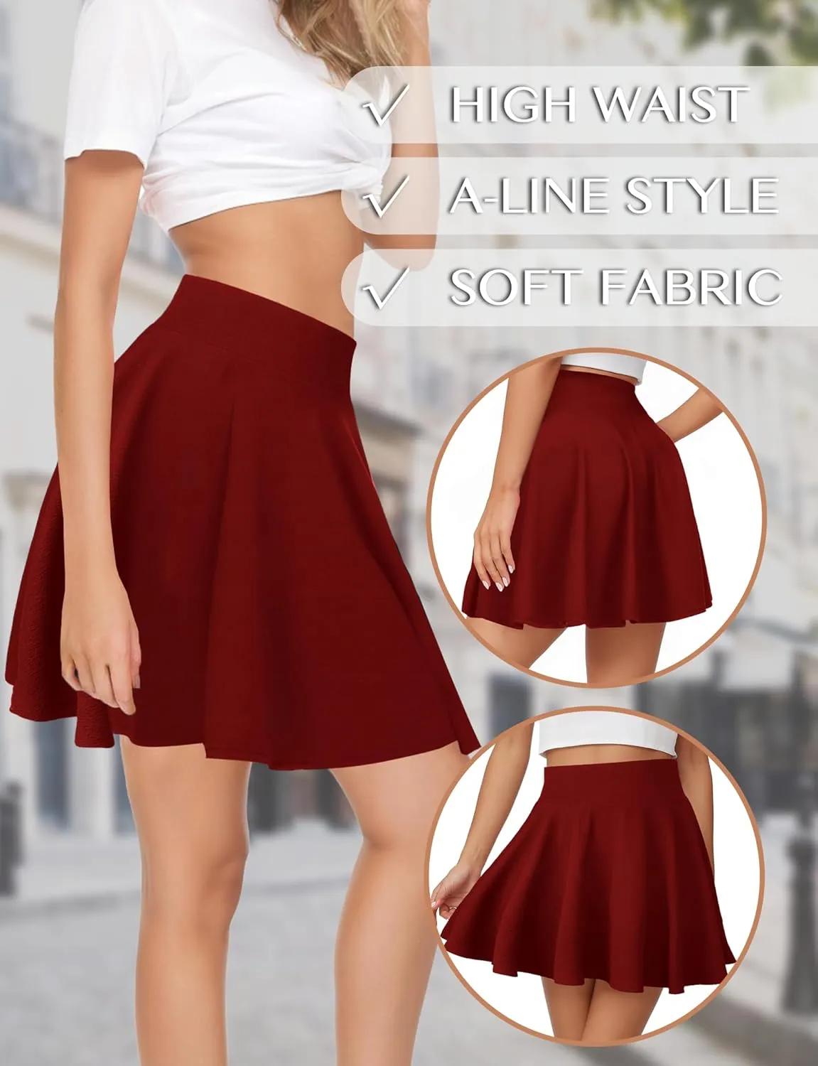 AURUZA Mini Skirts for Women, Womens Casual Skater Skirt, Basic Versatile Stretchy Flared Summer Mini Skirt