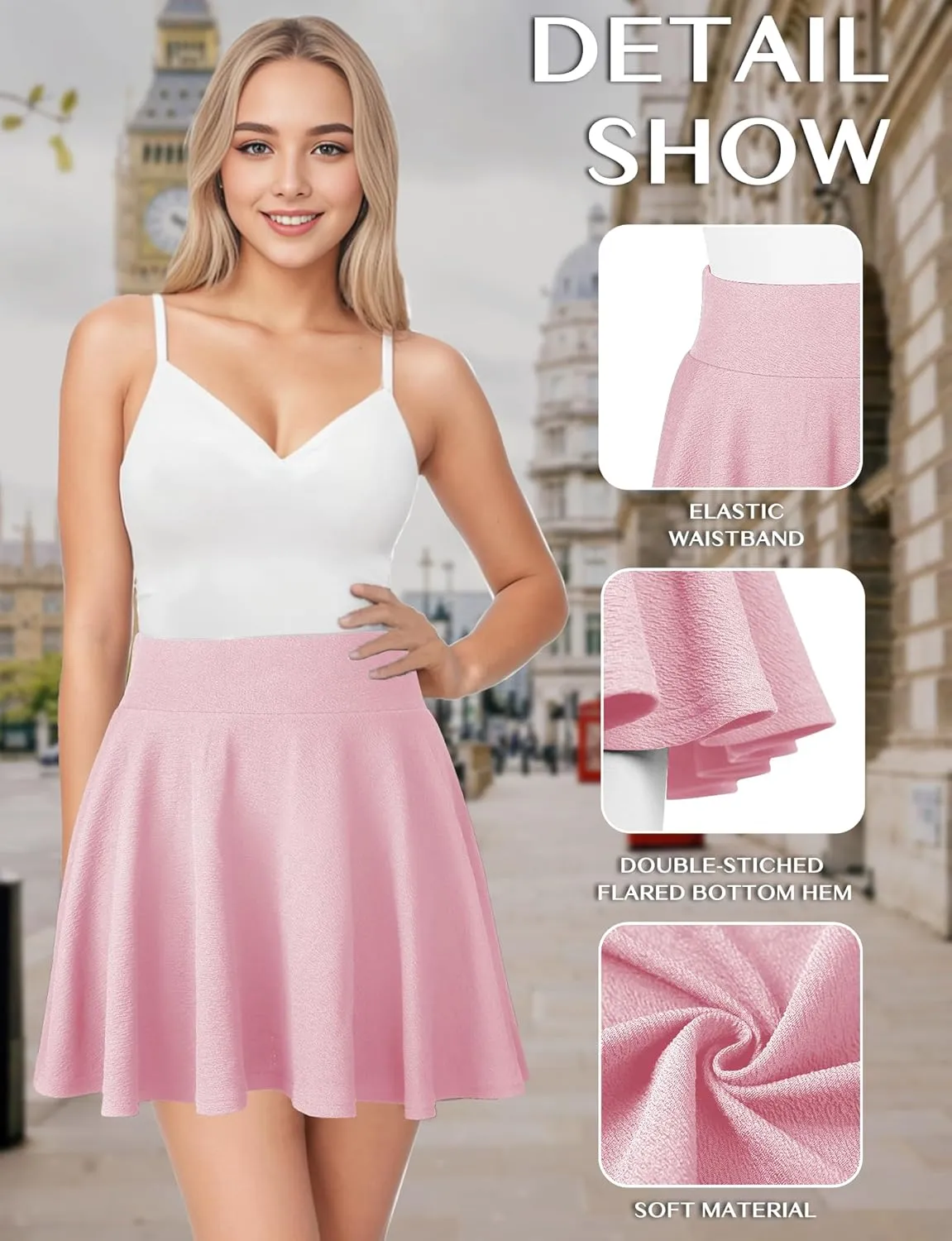 AURUZA Mini Skirts for Women, Womens Casual Skater Skirt, Basic Versatile Stretchy Flared Summer Mini Skirt