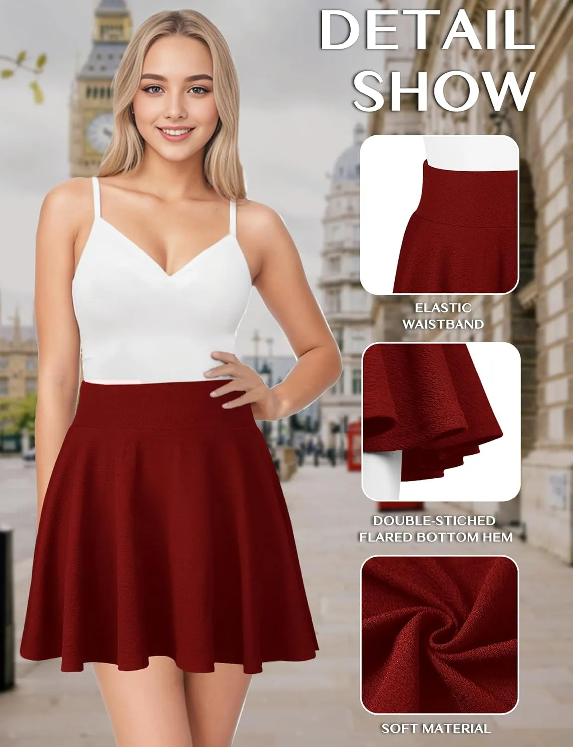 AURUZA Mini Skirts for Women, Womens Casual Skater Skirt, Basic Versatile Stretchy Flared Summer Mini Skirt