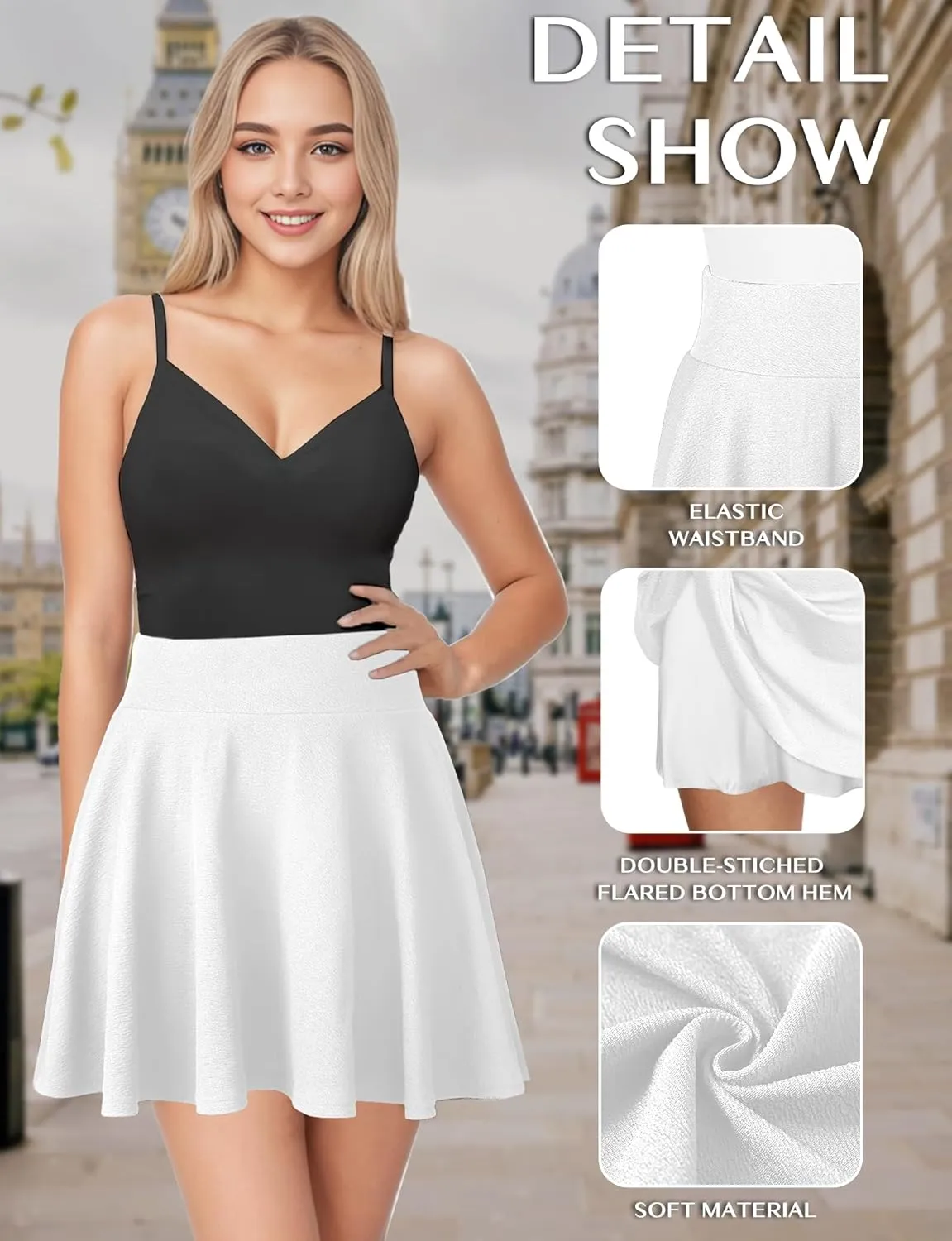 AURUZA Mini Skirts for Women, Womens Casual Skater Skirt, Basic Versatile Stretchy Flared Summer Mini Skirt