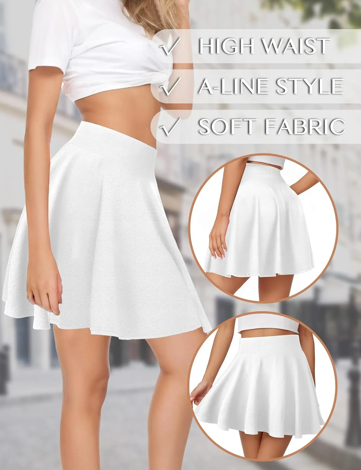 AURUZA Mini Skirts for Women, Womens Casual Skater Skirt, Basic Versatile Stretchy Flared Summer Mini Skirt
