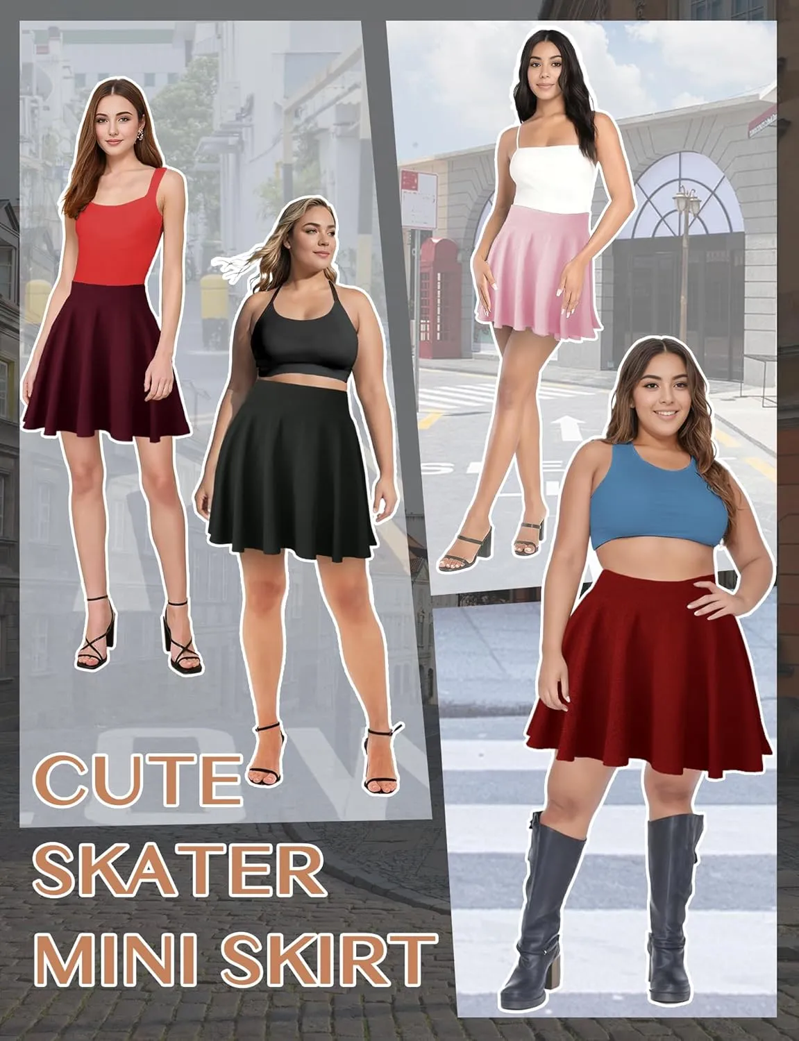 AURUZA Mini Skirts for Women, Womens Casual Skater Skirt, Basic Versatile Stretchy Flared Summer Mini Skirt