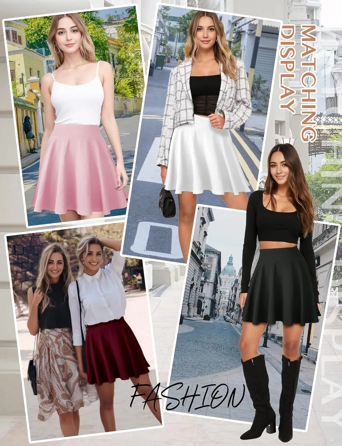 AURUZA Mini Skirts for Women, Womens Casual Skater Skirt, Basic Versatile Stretchy Flared Summer Mini Skirt