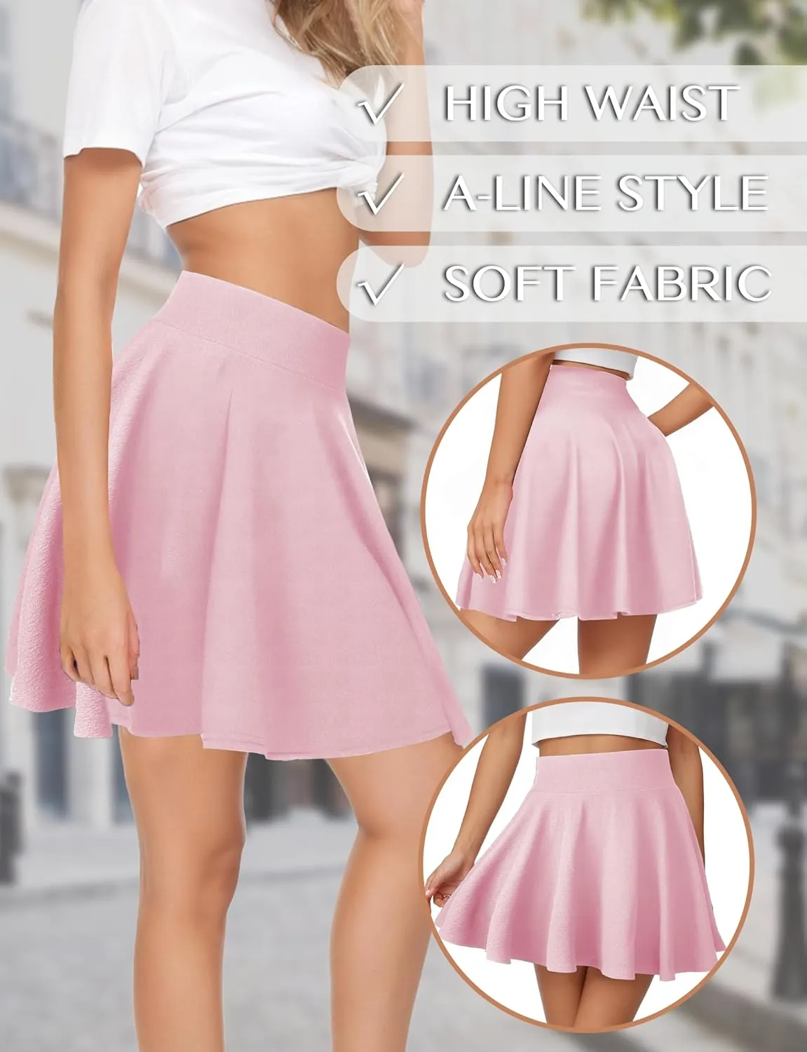 AURUZA Mini Skirts for Women, Womens Casual Skater Skirt, Basic Versatile Stretchy Flared Summer Mini Skirt