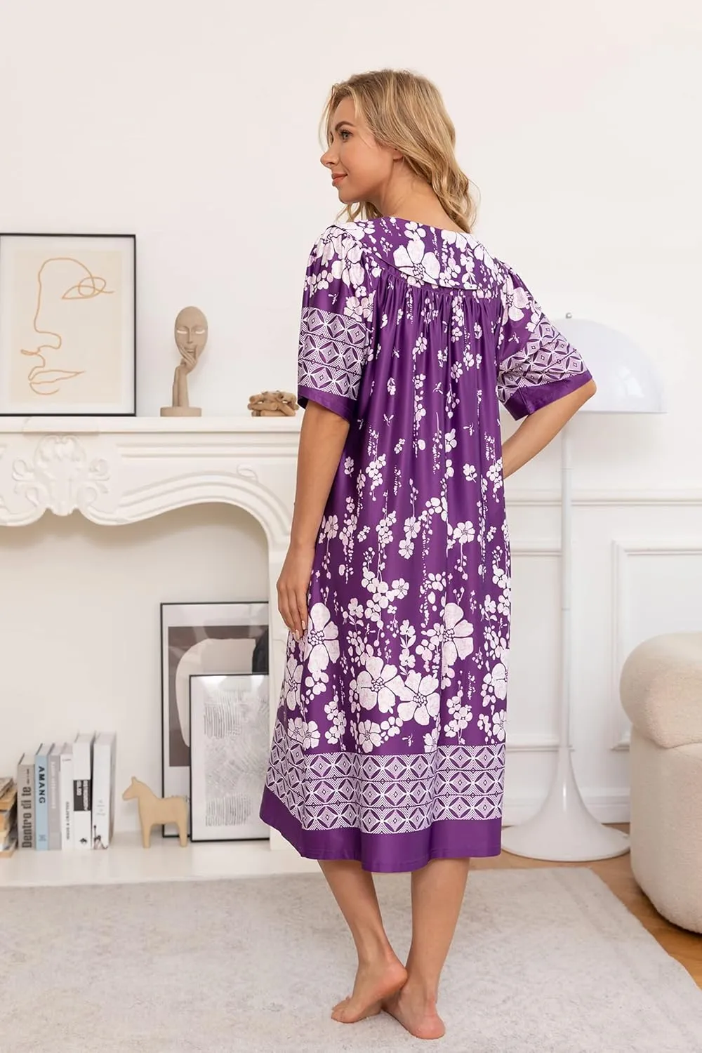 AVIIER House Dress Women Short Sleeve Mumu Lounge Dresses Patio Nightgowns with Pockets