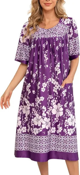 AVIIER House Dress Women Short Sleeve Mumu Lounge Dresses Patio Nightgowns with Pockets
