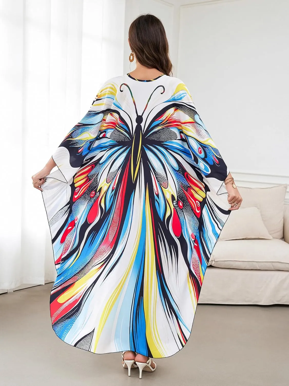 Caftan Dresses Bohemian Beachwear Kimono Bathing Suit Coverup Loose Fit Floral Print Holiday