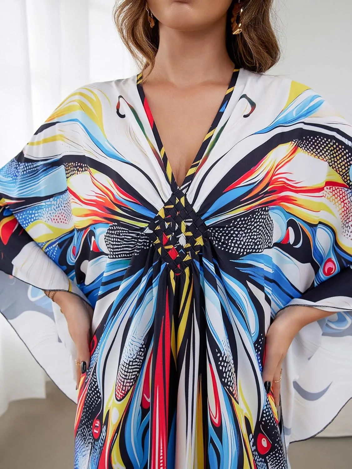 Caftan Dresses Bohemian Beachwear Kimono Bathing Suit Coverup Loose Fit Floral Print Holiday