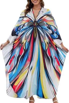 Caftan Dresses Bohemian Beachwear Kimono Bathing Suit Coverup Loose Fit Floral Print Holiday