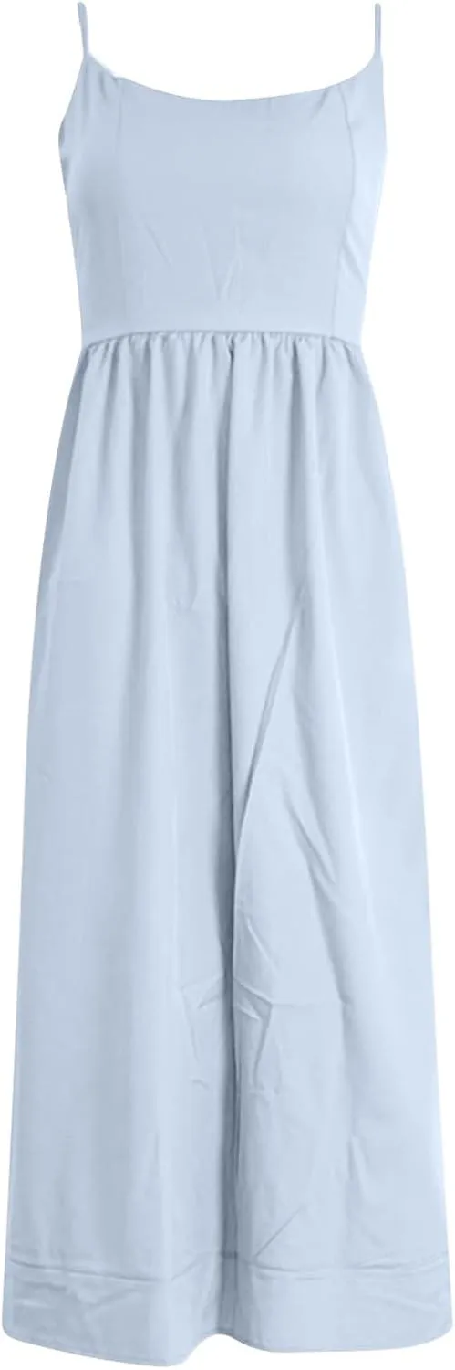 Corset Dress for Women Formal Spaghetti Strap Bustier Midi Dresses Flowy Pleated Hem A-Line Sundress with Pockets