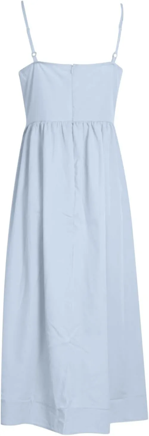 Corset Dress for Women Formal Spaghetti Strap Bustier Midi Dresses Flowy Pleated Hem A-Line Sundress with Pockets