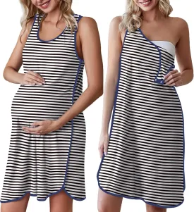 Ekouaer Labor and Delivery Gown for Hospital 3 in 1 Nursing Dress Sleeveless Maternity Snap Button Breastfeeding Nightgown
