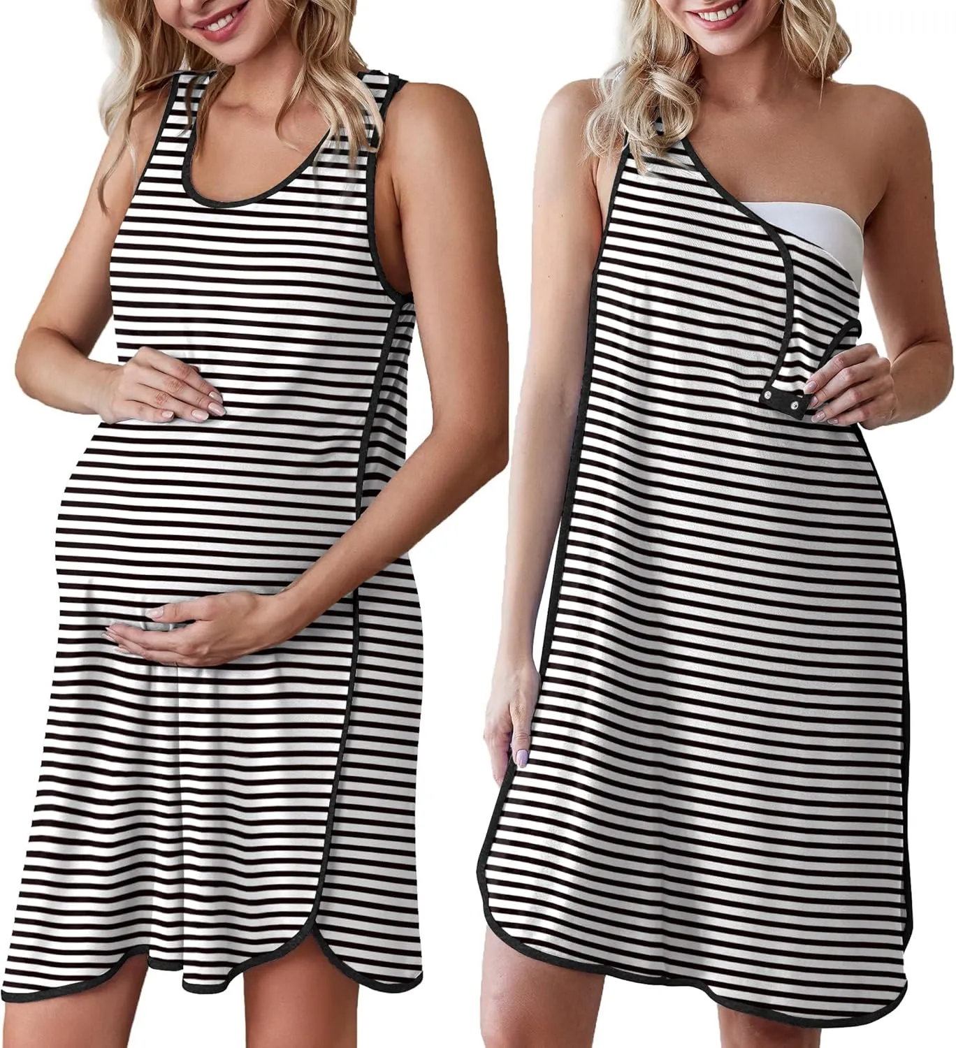 Ekouaer Labor and Delivery Gown for Hospital 3 in 1 Nursing Dress Sleeveless Maternity Snap Button Breastfeeding Nightgown