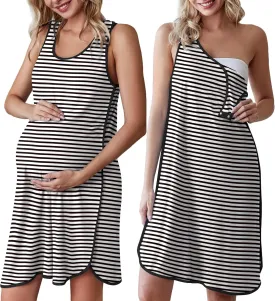 Ekouaer Labor and Delivery Gown for Hospital 3 in 1 Nursing Dress Sleeveless Maternity Snap Button Breastfeeding Nightgown