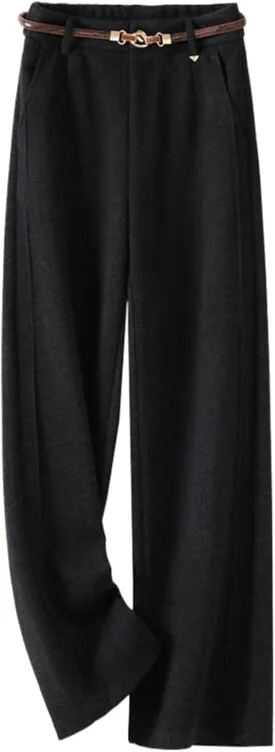 GUOYUXIAO High-Waist Wide-Leg Pants for Women,Autumn/Winter Thickened Woolen Casual Straight-Leg Trousers