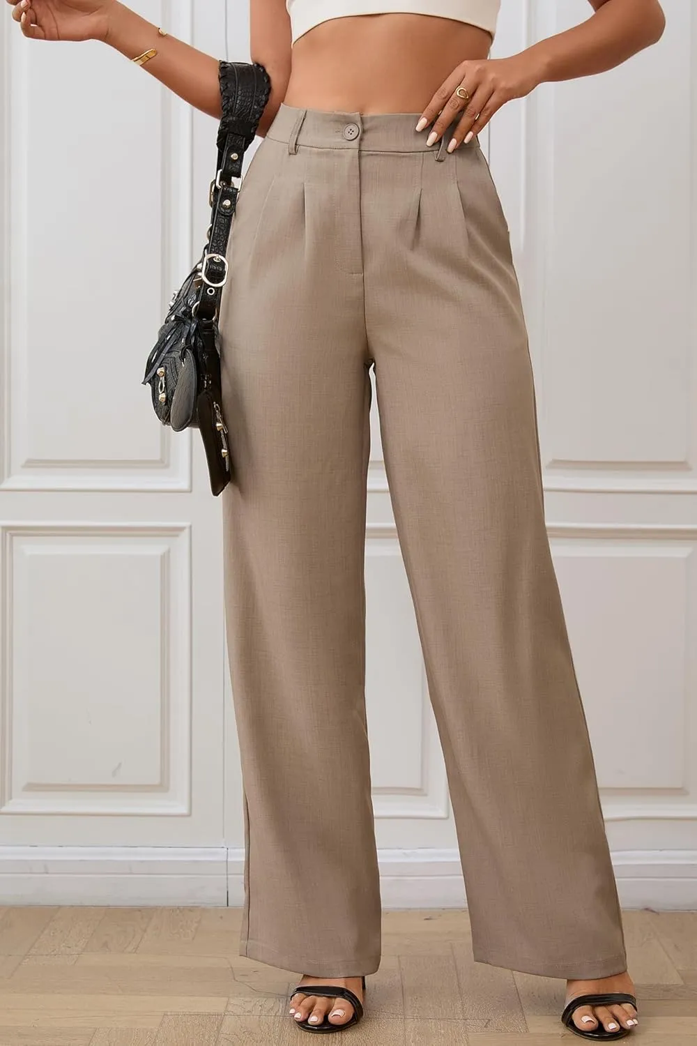 High Waisted Work Pants for Women Wide Leg Dress Pants Business Casual Slacks Lounge Dressy Trousers with Pockets