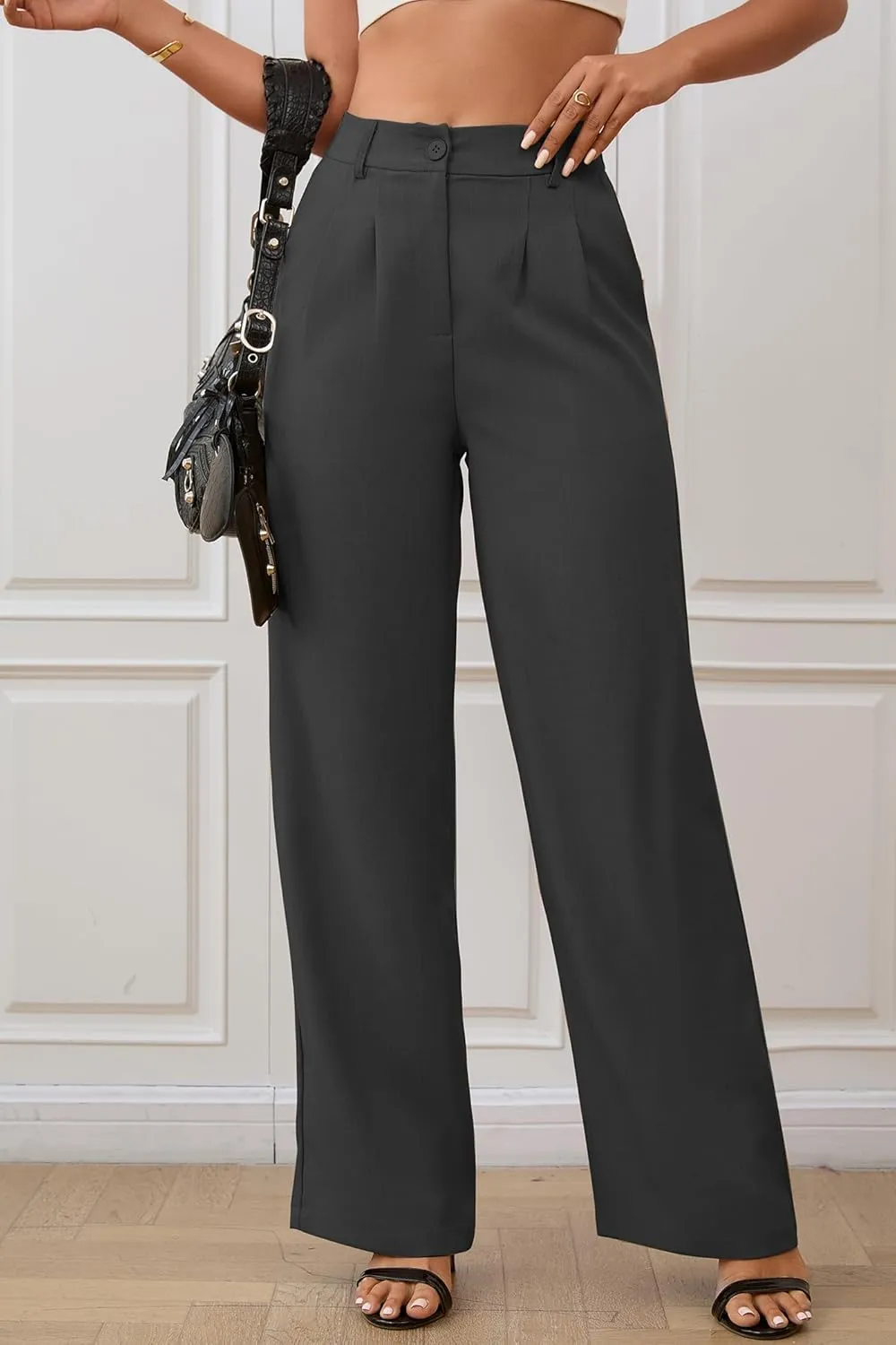 High Waisted Work Pants for Women Wide Leg Dress Pants Business Casual Slacks Lounge Dressy Trousers with Pockets