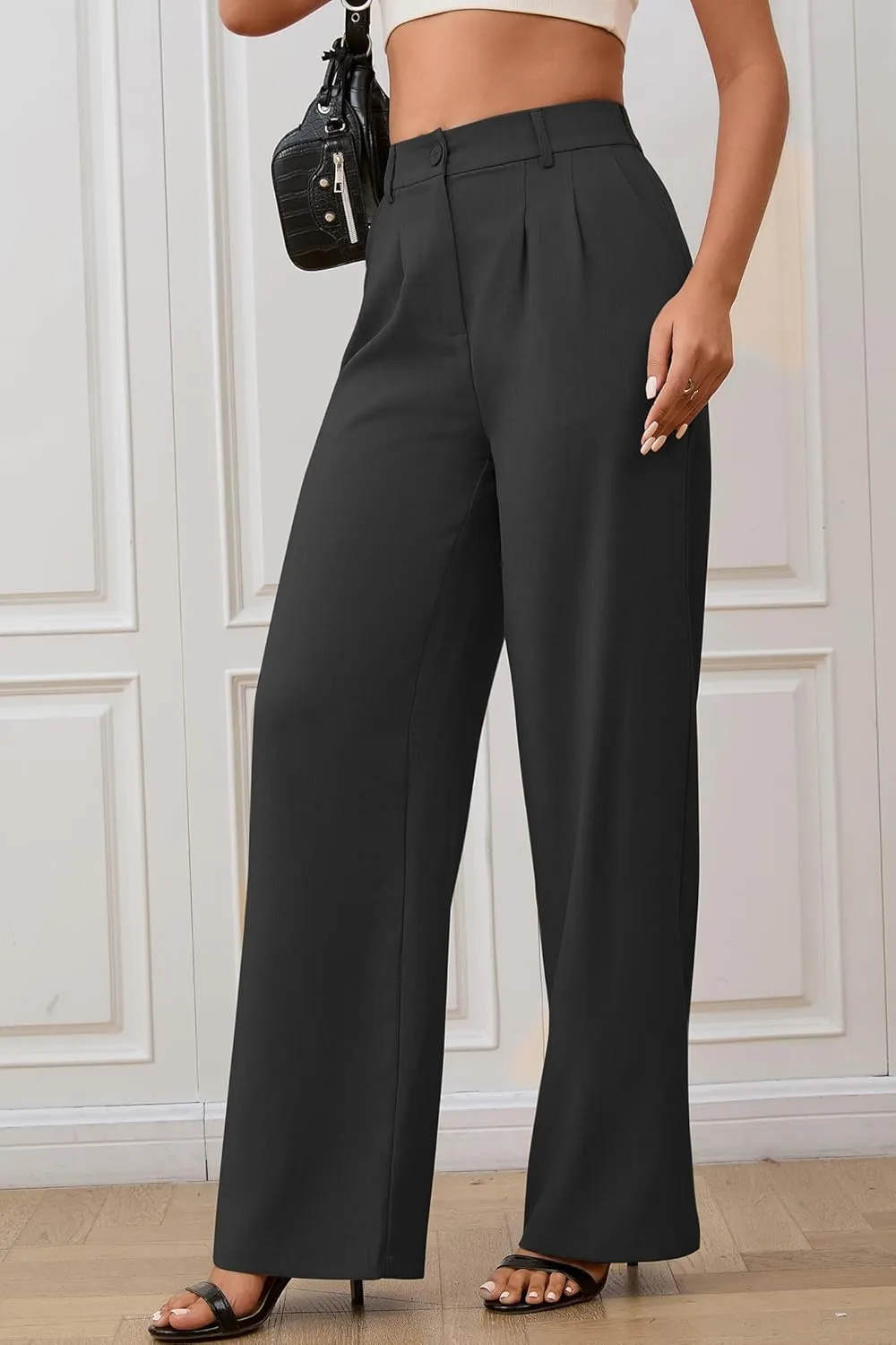 High Waisted Work Pants for Women Wide Leg Dress Pants Business Casual Slacks Lounge Dressy Trousers with Pockets