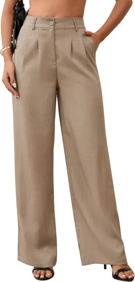 High Waisted Work Pants for Women Wide Leg Dress Pants Business Casual Slacks Lounge Dressy Trousers with Pockets