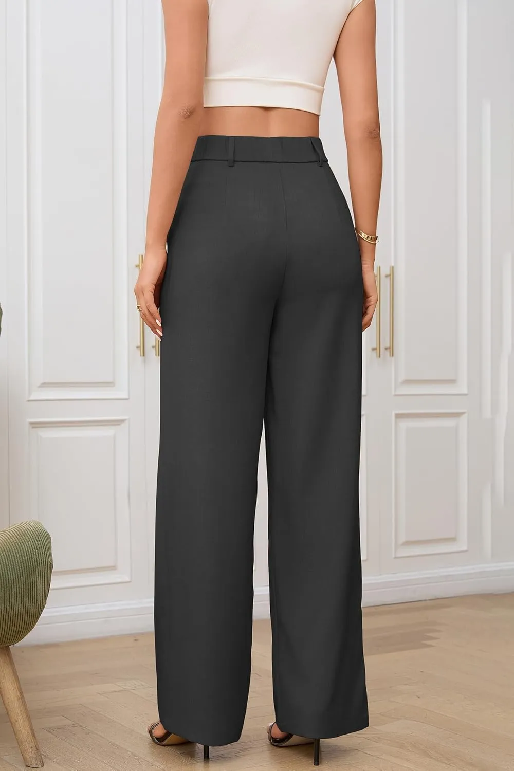 High Waisted Work Pants for Women Wide Leg Dress Pants Business Casual Slacks Lounge Dressy Trousers with Pockets