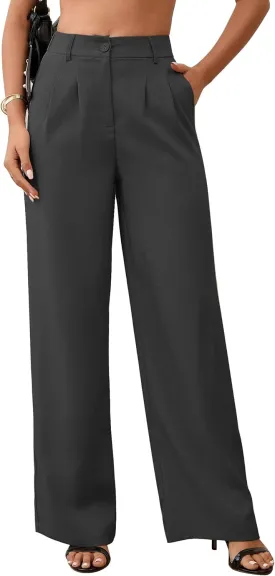 High Waisted Work Pants for Women Wide Leg Dress Pants Business Casual Slacks Lounge Dressy Trousers with Pockets