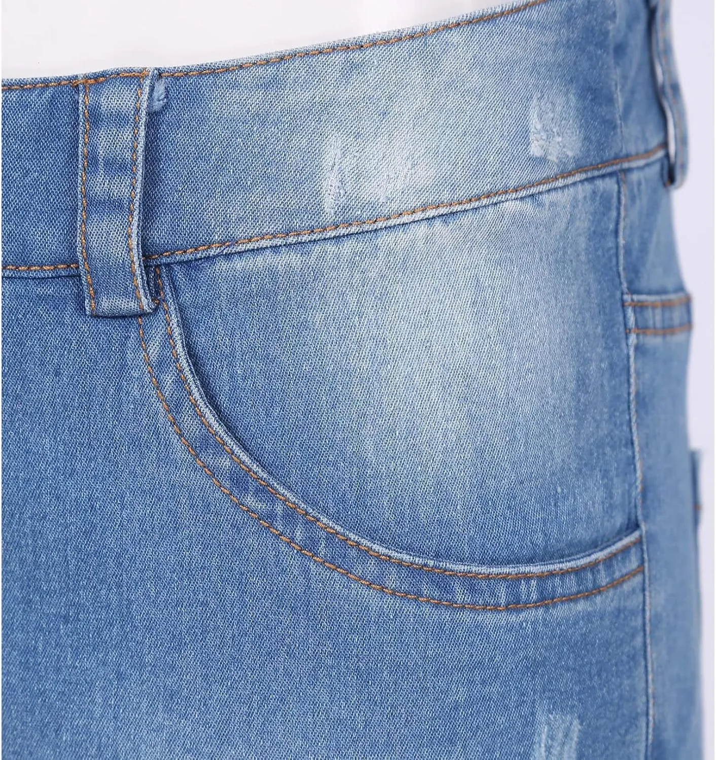 JEATHA Women's Jean Skirts Summer Casual Low Waisted Short Denim Skirt Frayed Raw Hem Miniskirt with Pocket
