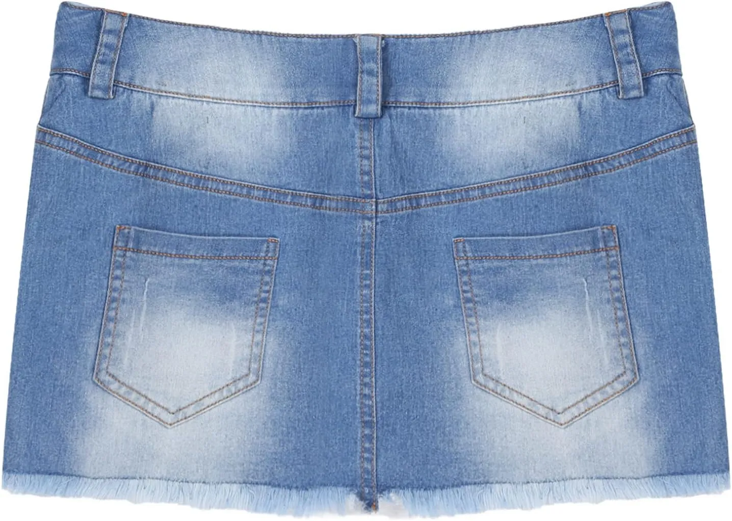 JEATHA Women's Jean Skirts Summer Casual Low Waisted Short Denim Skirt Frayed Raw Hem Miniskirt with Pocket