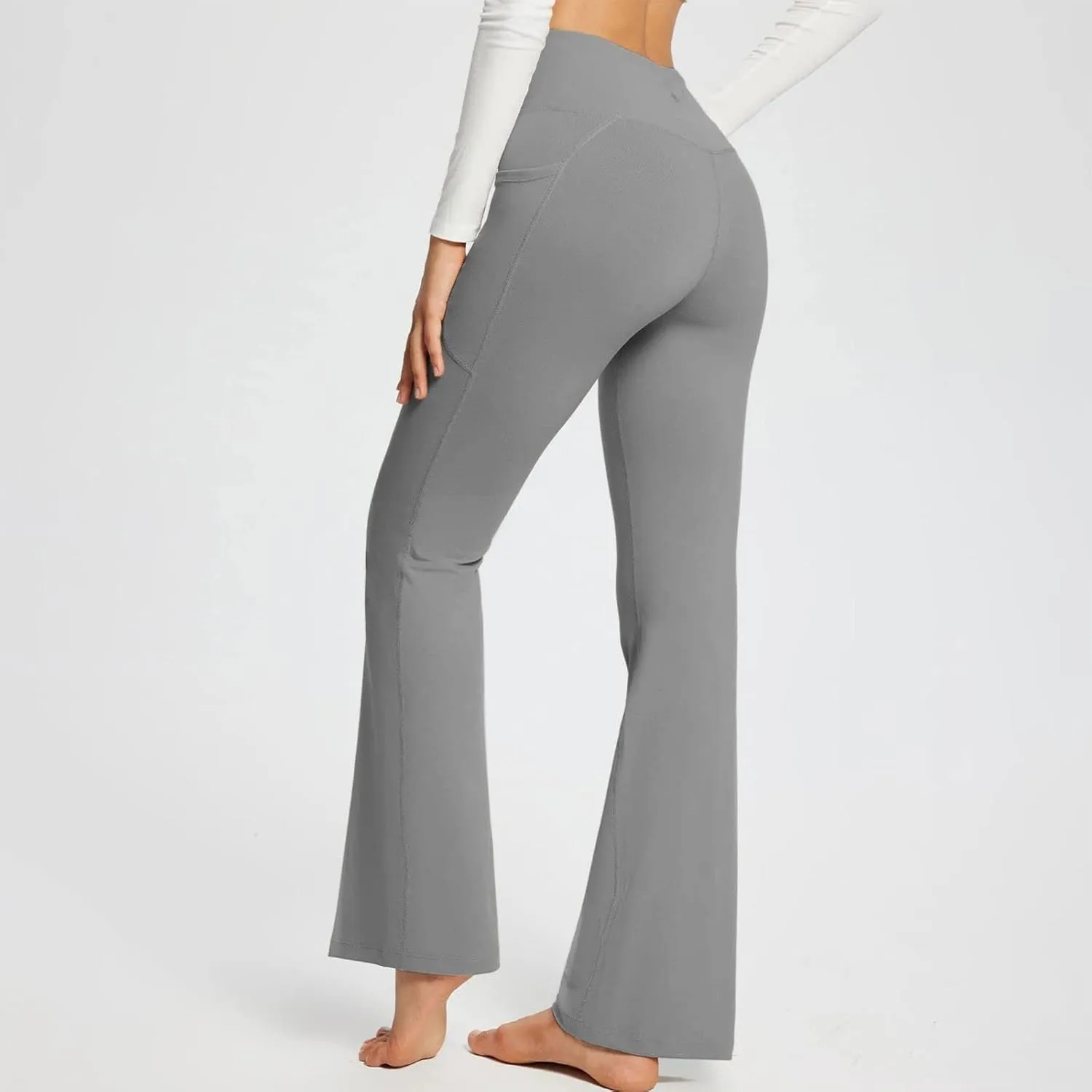 Leggings With Pockets For Women High Waisted Slim Fit Flared Wide Leg Trousers Casual Bootleg Workout Yoga Pants