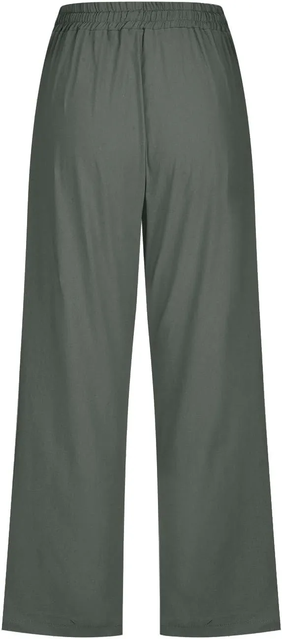 Linen Capri Pants Women Women's Loose Cotton Linen Drawstring Capris 2025 Summer Straight Wide Leg Trousers