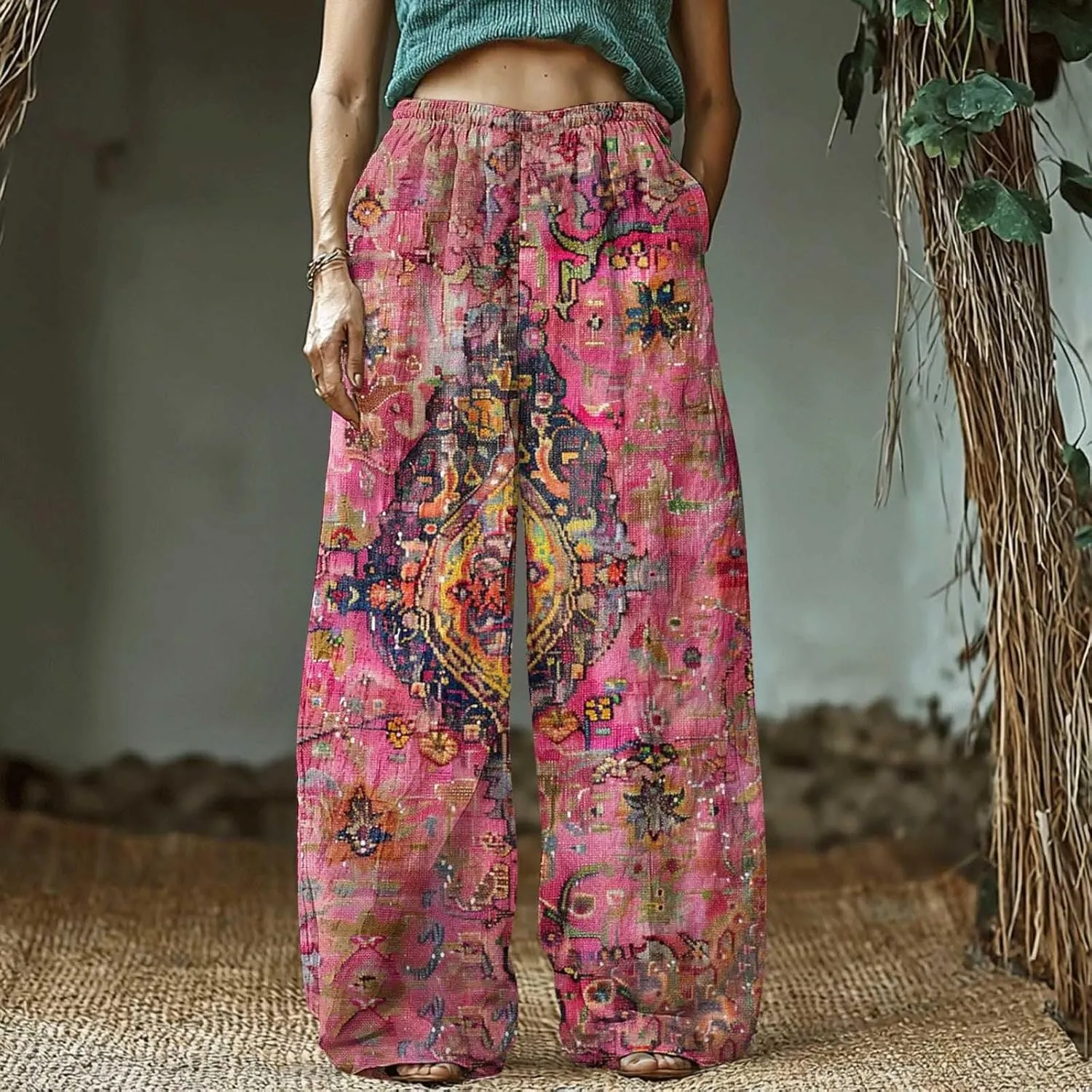 Loose Fit for Women Fall Summer Linen Vintage Boho Ruched High Cut Pants Women 2025 Trendy