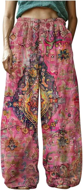 Loose Fit for Women Fall Summer Linen Vintage Boho Ruched High Cut Pants Women 2025 Trendy