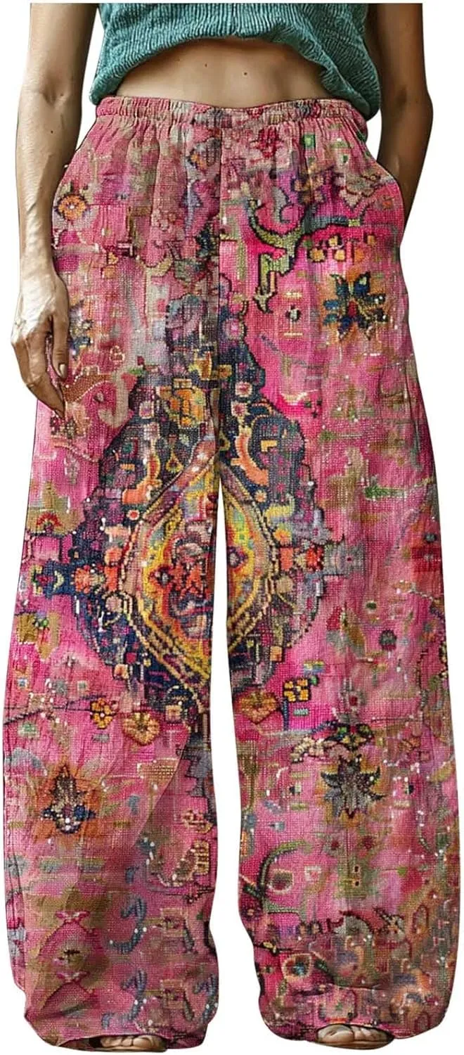 Loose Fit for Women Fall Summer Linen Vintage Boho Ruched High Cut Pants Women 2025 Trendy