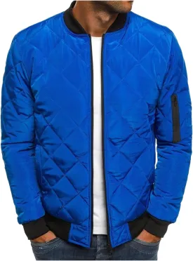 Men's Diamond Quilted Bomber Jacket Fall Winter Rib Varsity Lightweight Coat Flight Winter Warm Padded Coats for Men