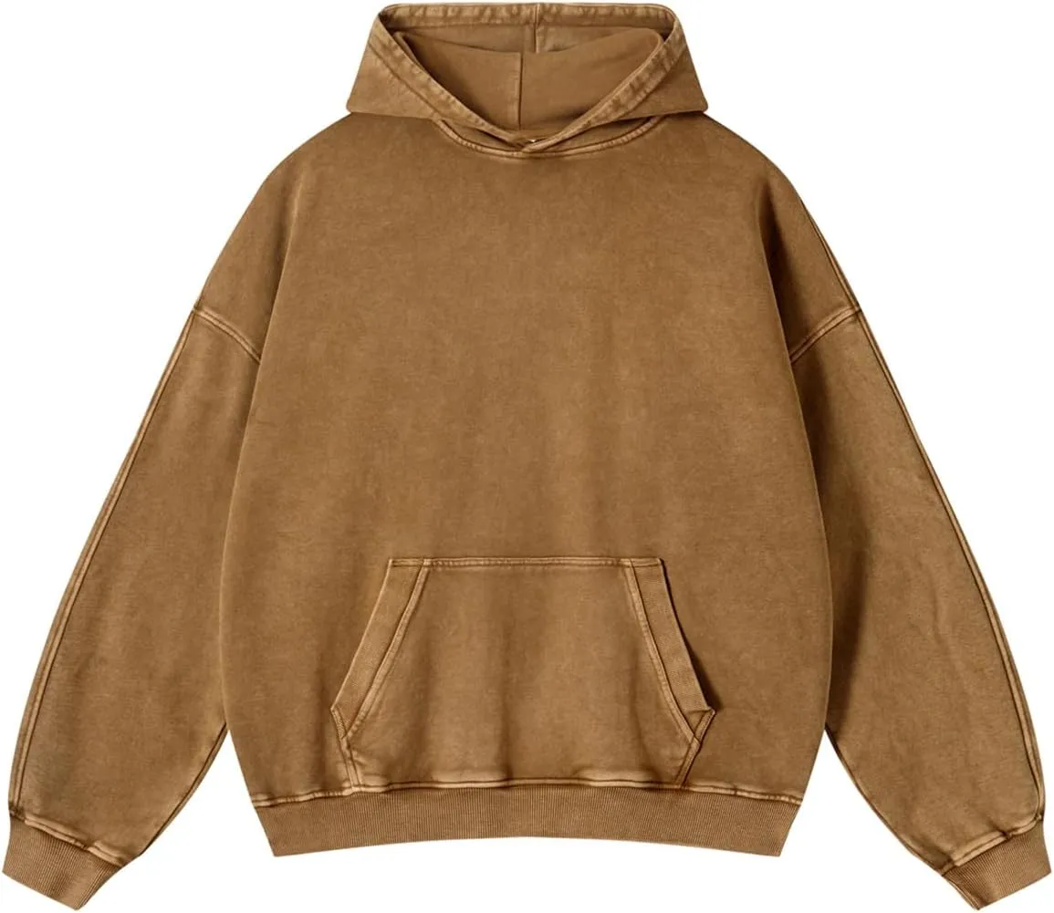 Mens Oversized Hoodies Pullover Women Fall Acid Wash Plain Preppy Hoodie Streetwear Cotton Vintage Hooded Sweatshirt