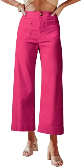 miduo Womens High Waisted Cropped Wide Leg Stretchy Straight Pants Trousers with Pockets