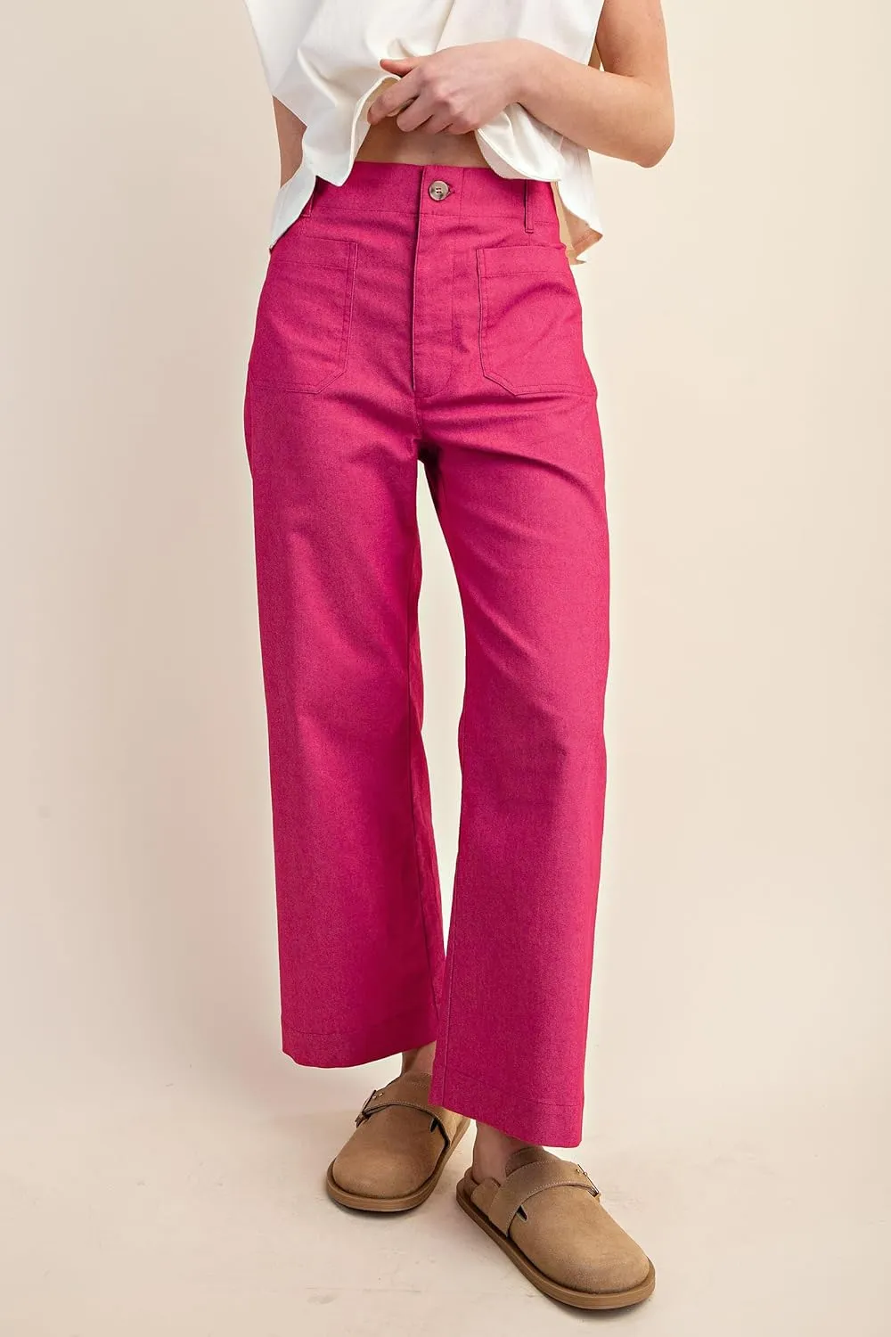 miduo Womens High Waisted Cropped Wide Leg Stretchy Straight Pants Trousers with Pockets