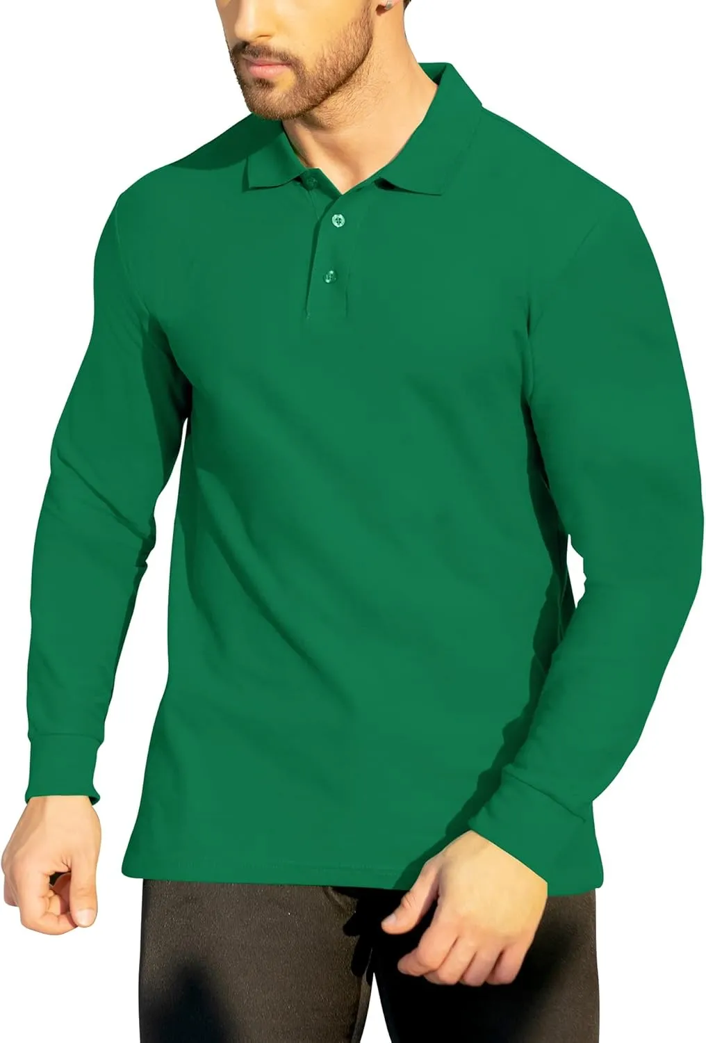 NeedBo Men's Long Sleeve Casual Solid Golf Polo Shirt