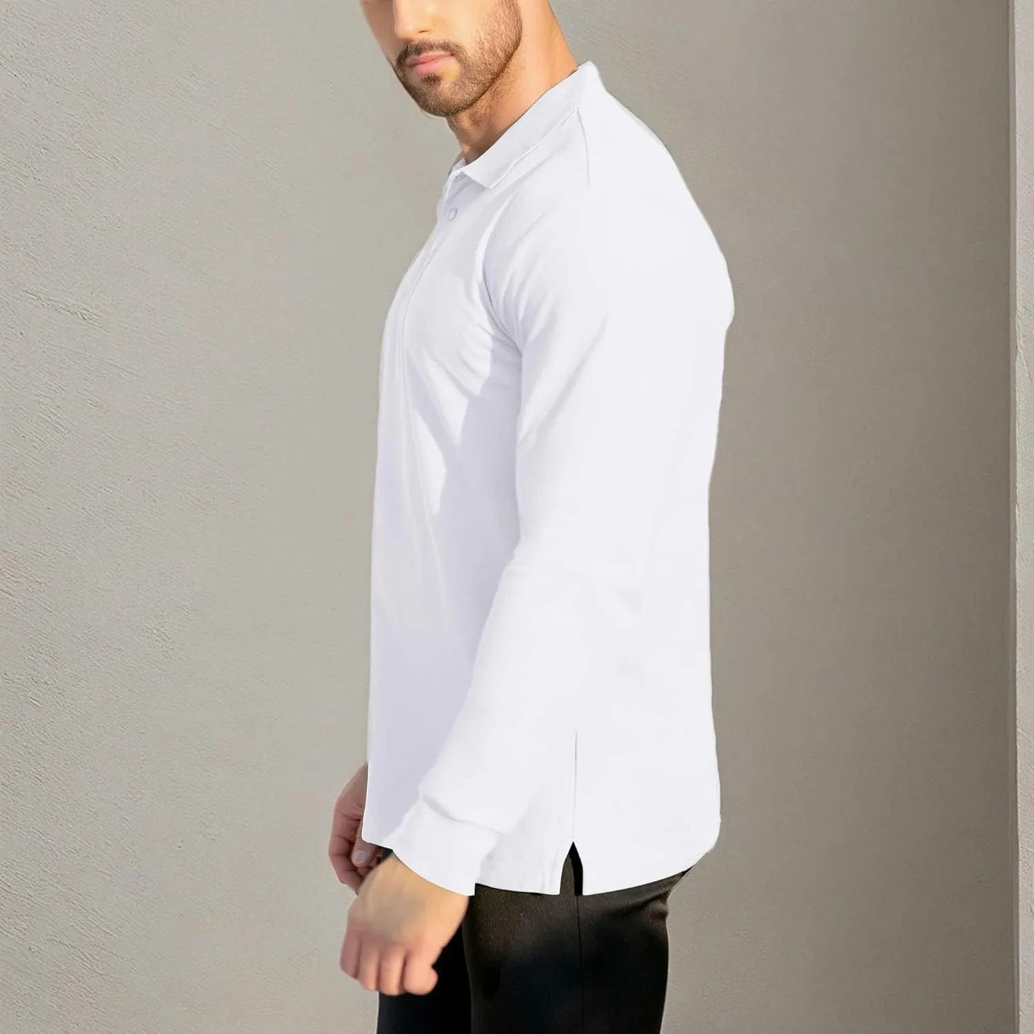 NeedBo Men's Long Sleeve Casual Solid Golf Polo Shirt