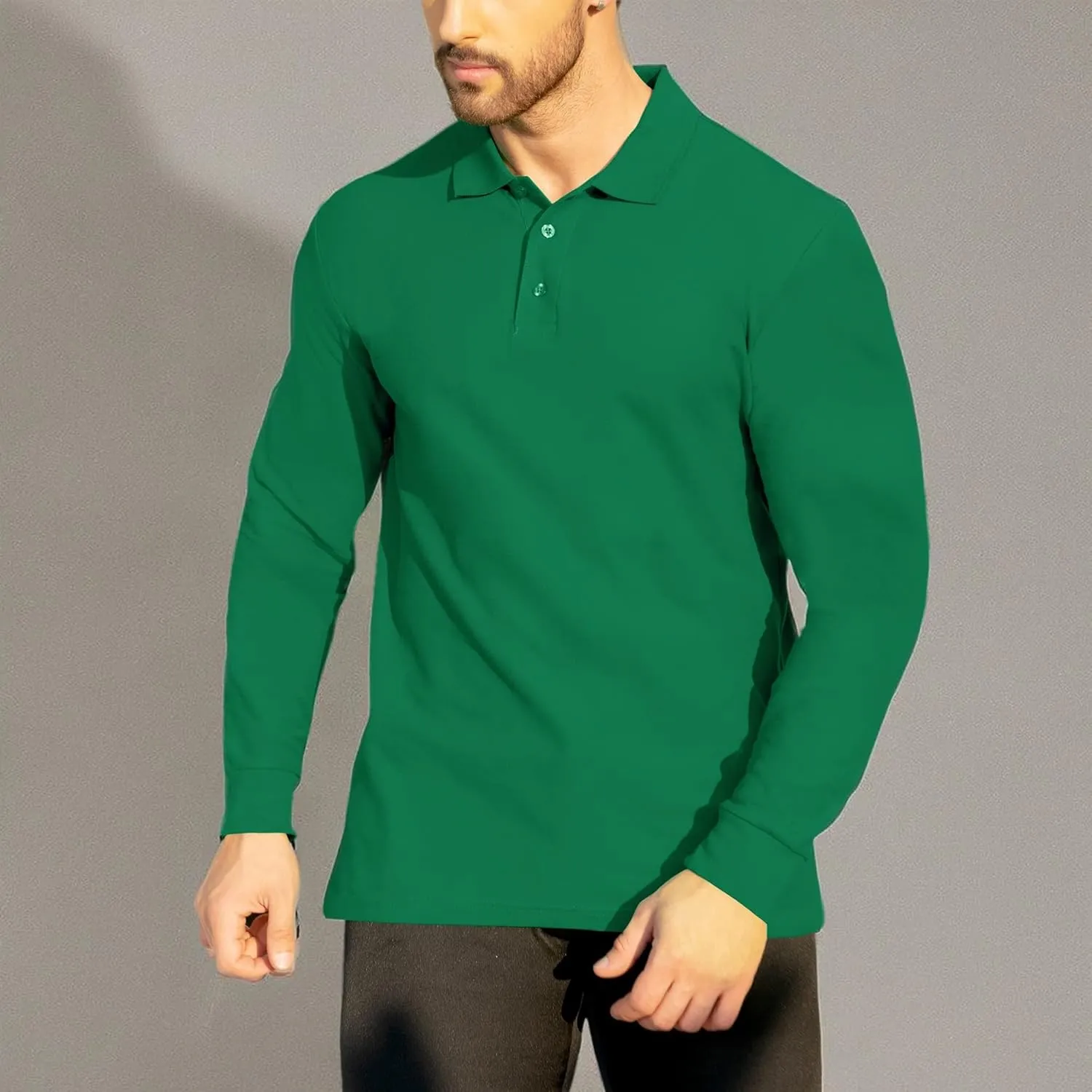 NeedBo Men's Long Sleeve Casual Solid Golf Polo Shirt