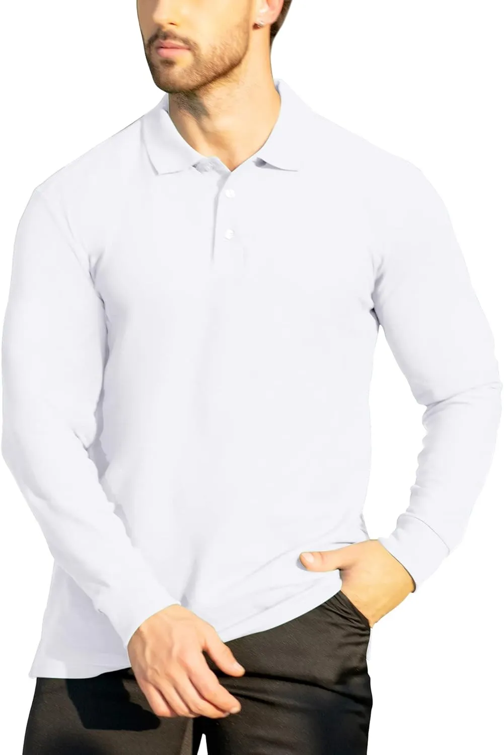 NeedBo Men's Long Sleeve Casual Solid Golf Polo Shirt