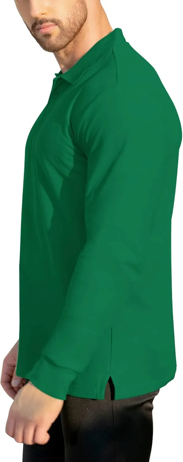 NeedBo Men's Long Sleeve Casual Solid Golf Polo Shirt