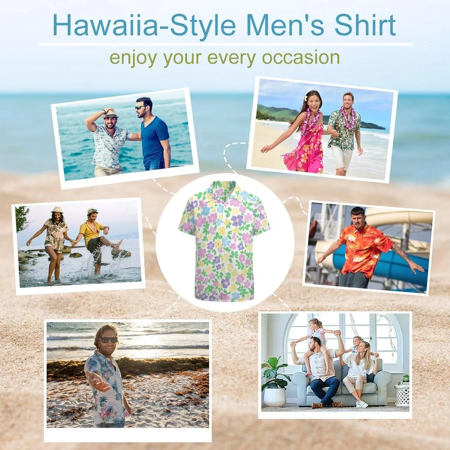 Pastel Floral Pattern Flowers Prints Men's Button Down Hawaiian Shirt Casual Loose Fit Cuban Collar Beach Shirts